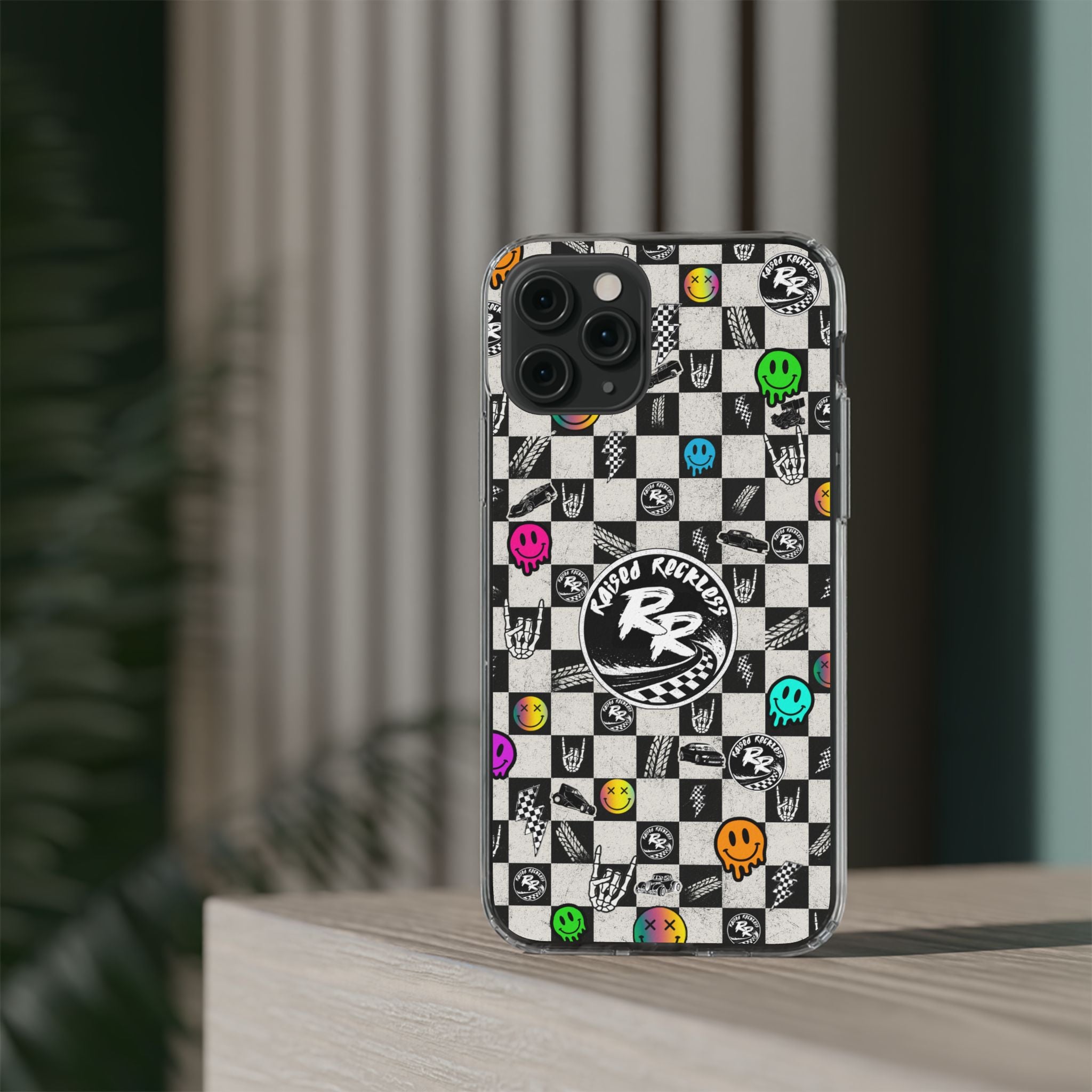 Raised Reckless Checkered Print Phone Case