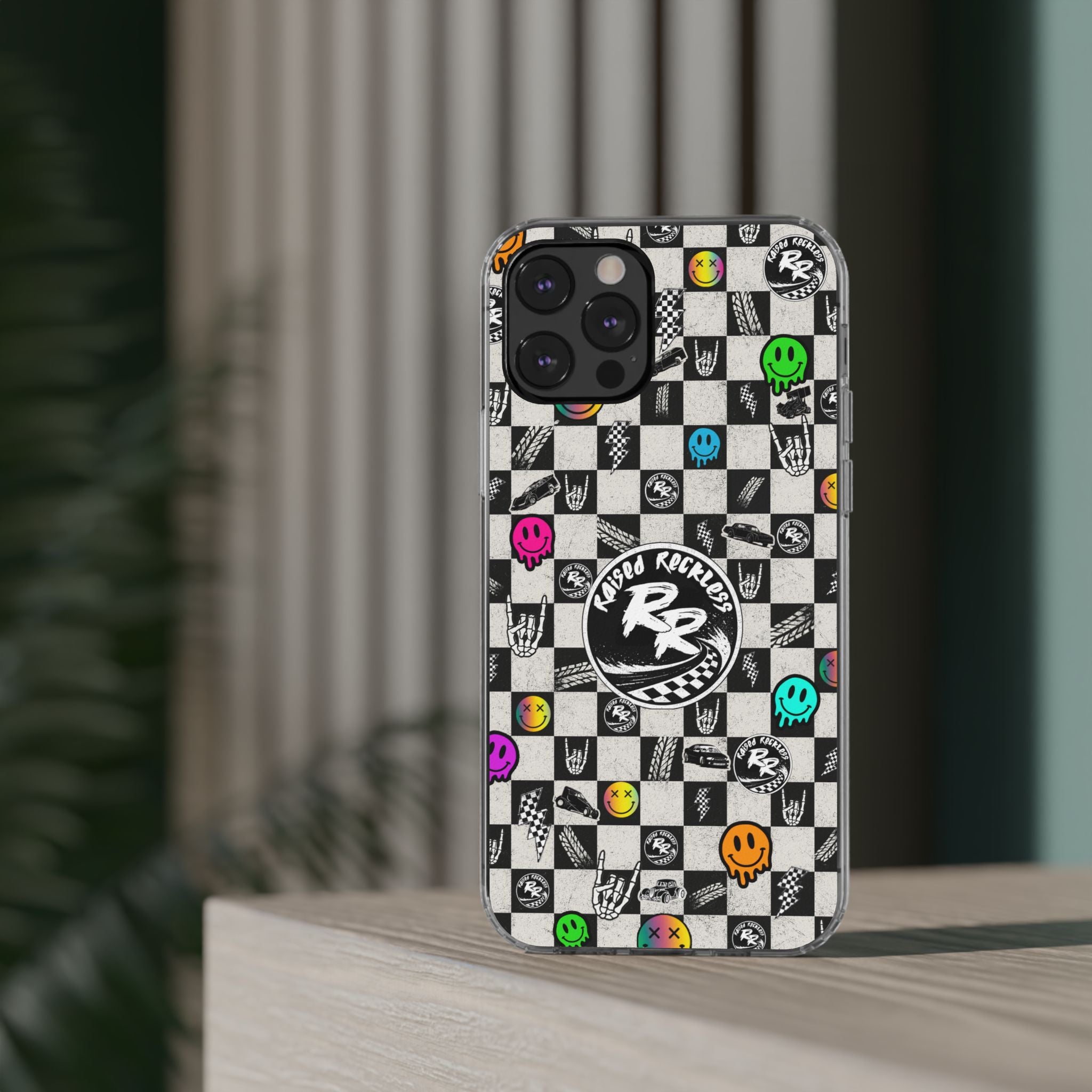 Raised Reckless Checkered Print Phone Case
