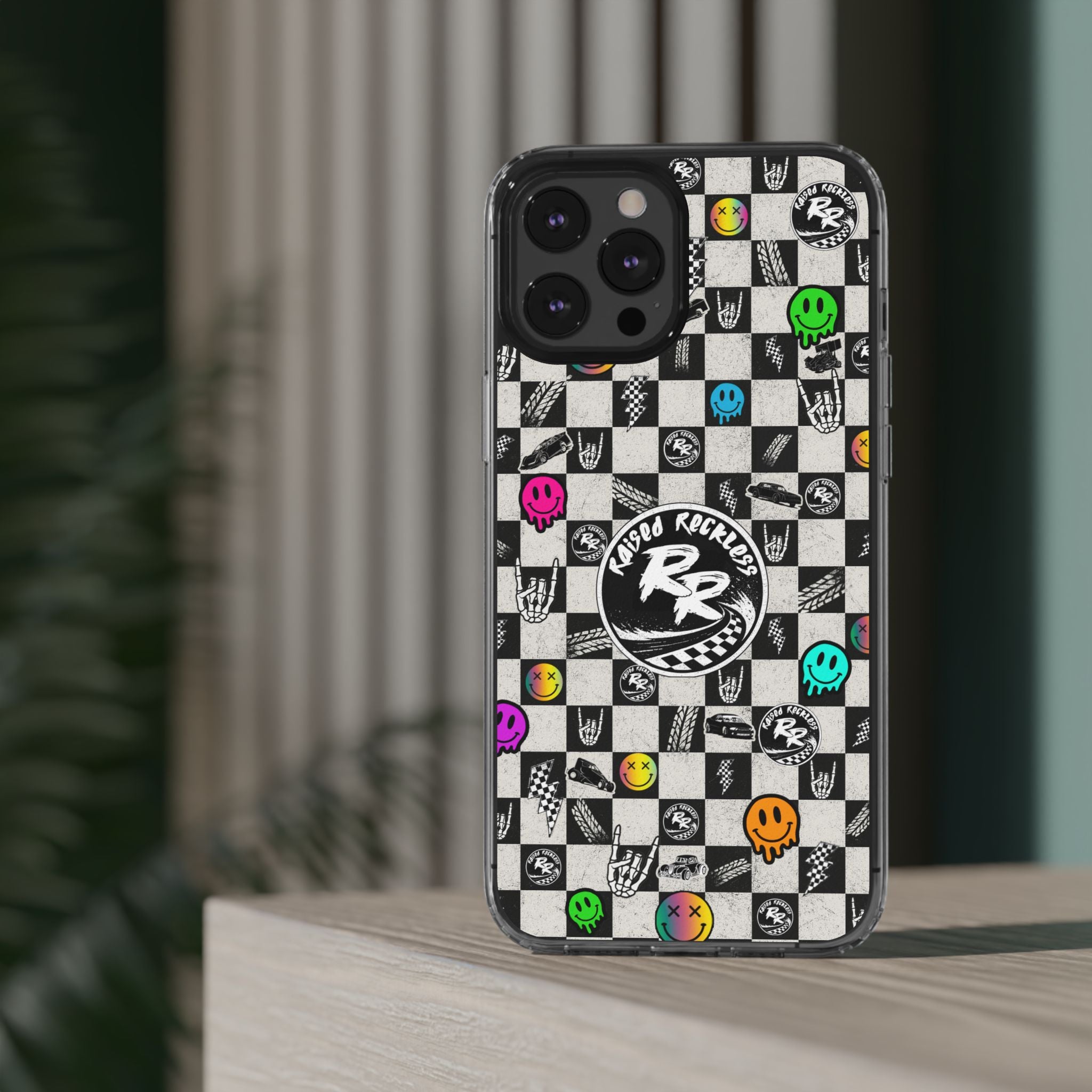 Raised Reckless Checkered Print Phone Case