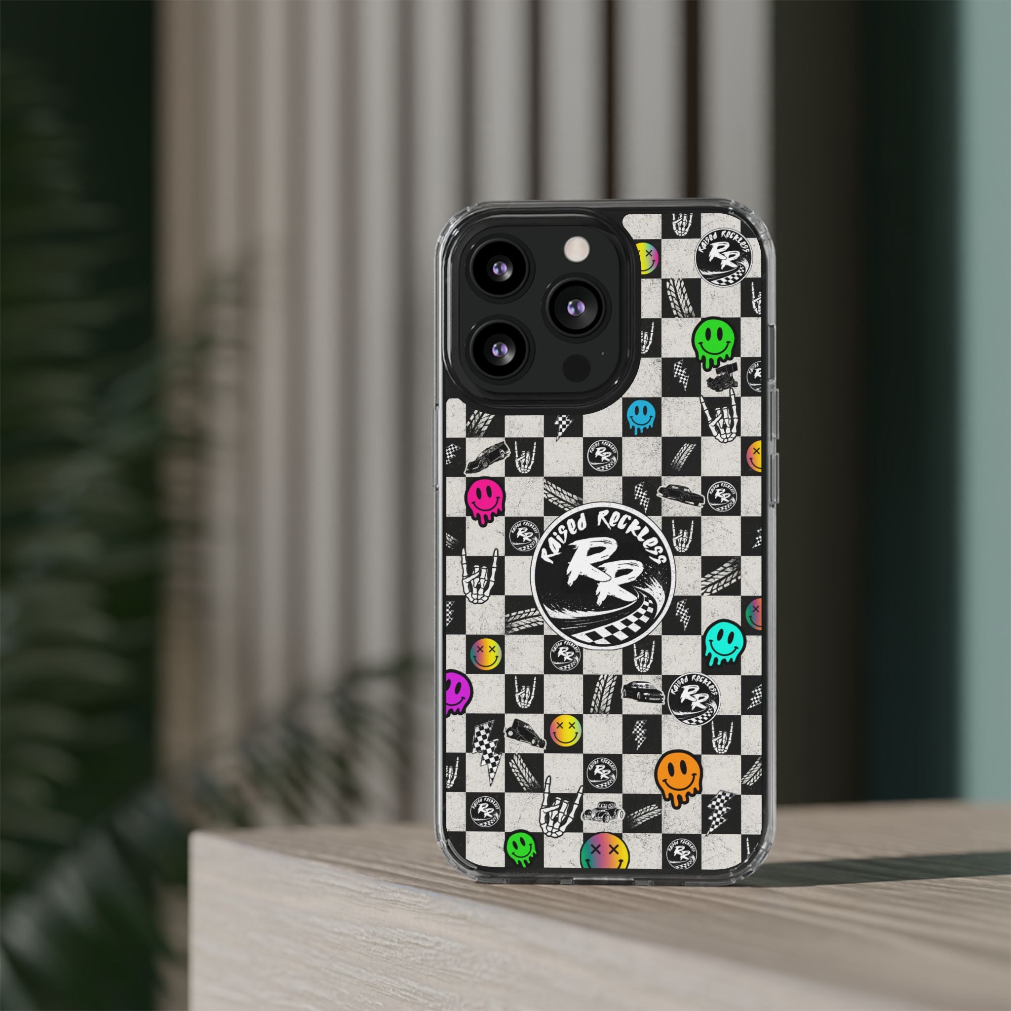 Raised Reckless Checkered Print Phone Case